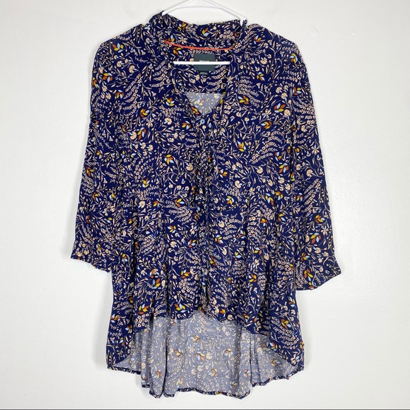 ANTHRO Maeve Tie Neck Swing Blouse Floral XS Boho - Picture 2 of 6